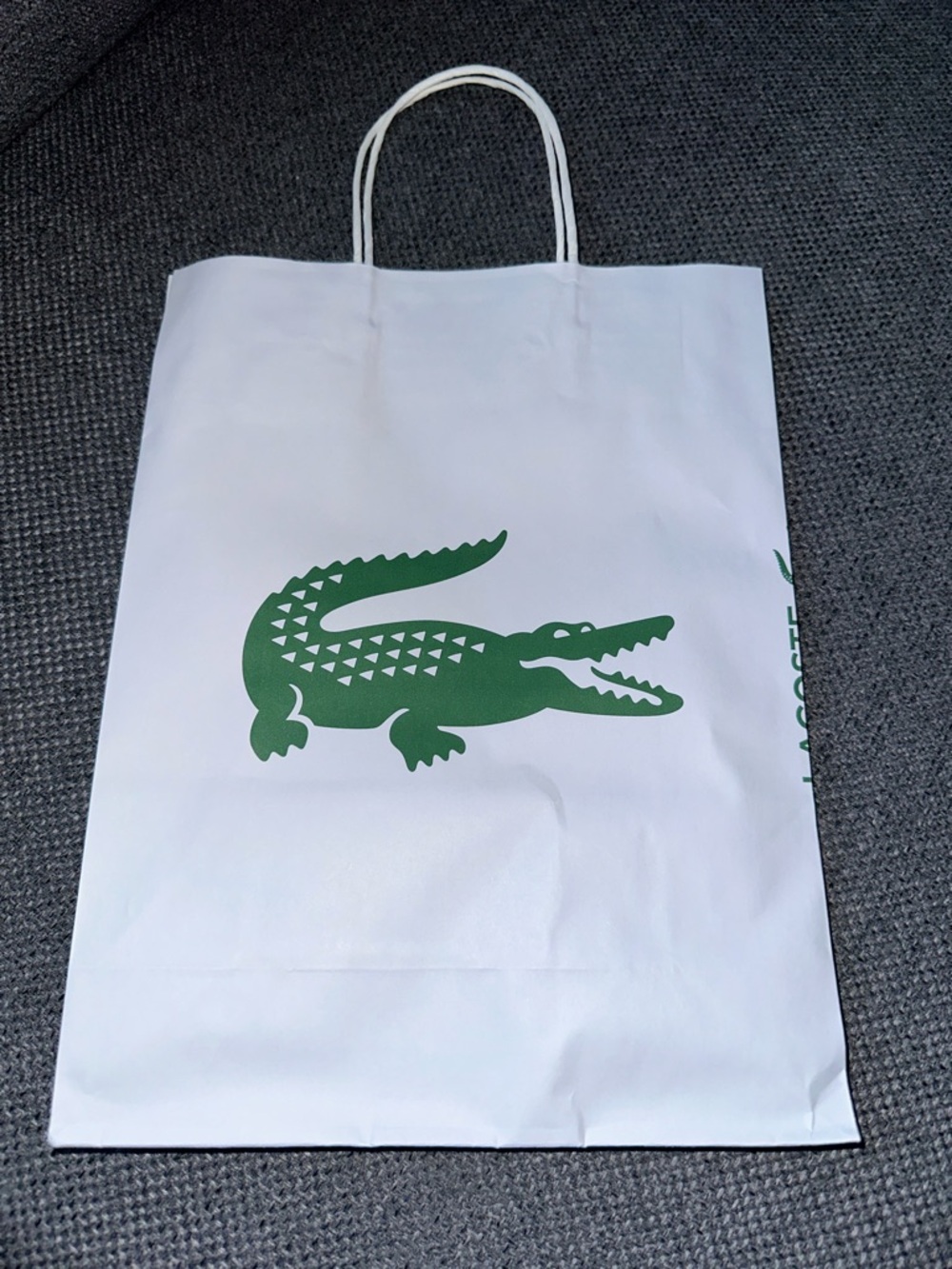 Lacoste White gift bag with Green Crocodile Logo